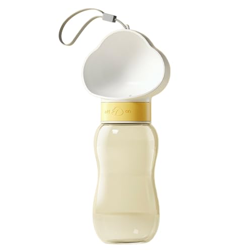 Jackanna Tragbare Hundewasserflasche und Hundefutterflaschenspender mit Schüssel - auslaufsichere, lebensmittelechte Kunststoffbecher (Wolken weiß, 600ml) von JACKANNA