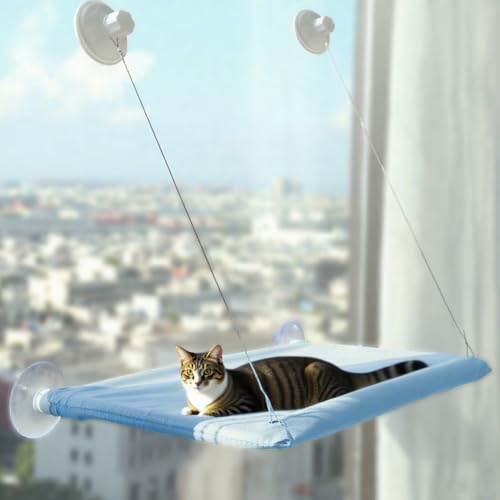 Katzen Fensterliege,Katzen Zubehör Fenster-Katzenhängematte bis 25kg (55x35 cm) –Katzenbalkon Verstärkte Fensterliege mit Starken Saugnäpfen(Silbergrau) von JACKANNA