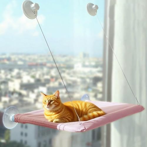 Katzen Fensterliege,Katzen Zubehör Fenster-Katzenhängematte bis 25kg (55x35 cm) –Katzenbalkon Verstärkte Fensterliege mit Starken Saugnäpfen (Rosa, 55 * 35) von JACKANNA