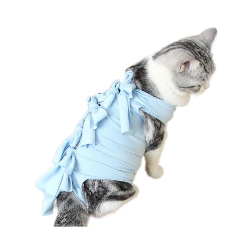Katzen-OP-Body nach Kastration - Atmungsaktiver Anti-Leck-Schutz für Wundheilung (Alternative zu Halskragen, Tierklinik-geeignet, waschbar) (L, blau) von JACKANNA