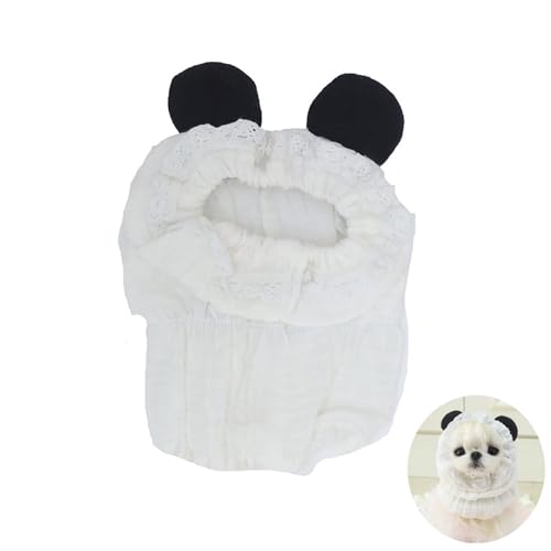 Katzen- & Hundefutter-Schutzhaube | Anti-Schmutz-Lätzchen mit 3D-Bärenohren | Aus Baumwolle & Spitze | Niedliches Fotozubehör für Instagram (Weiß, s) von JACKANNA