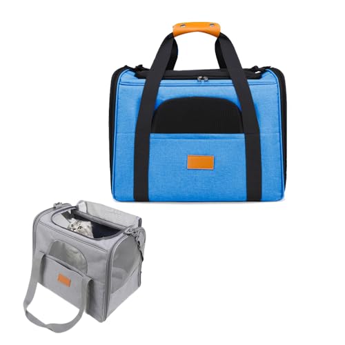 Katzentransporttasche Haustiertasche,Katzentransportbox Faltbar und Atmungsaktiv, Katzentasche Transporttasche 7kg Transportbox Katze, Hundetasche Flugzeug für Mittelgroße Hunde, (Blau) von JACKANNA