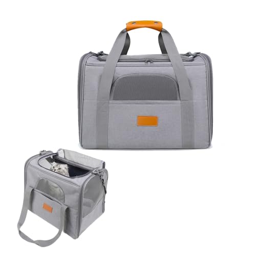 Katzentransporttasche Haustiertasche,Katzentransportbox Faltbar und Atmungsaktiv, Katzentasche Transporttasche 7kg Transportbox Katze, Hundetasche Flugzeug für Mittelgroße Hunde, (Grau) von JACKANNA