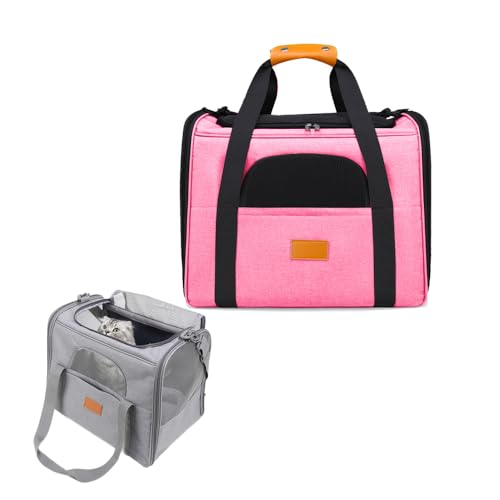 Katzentransporttasche Haustiertasche,Katzentransportbox Faltbar und Atmungsaktiv, Katzentasche Transporttasche 7kg Transportbox Katze, Hundetasche Flugzeug für Mittelgroße Hunde, (Rosa) von JACKANNA