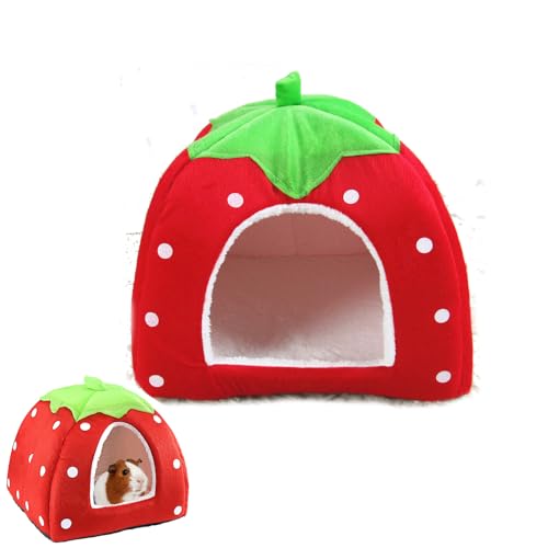 Kuschelhöhle Meerschweinchen Höhle Meerschweinchen Hasen Zubehör SpielzeugWinter Gemütliches Kleintierbetten für Zwergkaninchen (Rot, s) von JACKANNA