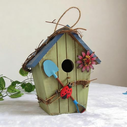 Landhaus-Stil Vogelhaus aus Holz - Dekorativer Nistkasten für Meisen zum Aufhängen an Balkon & Garten (2, EIN Satz) von JACKANNA