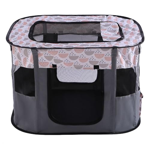 Leichter Tragbarer Gfaltbarer Haustierstall. Einzige Katzen- und Hunde- Zelt auch als Laufstall Geeignet. Mit aufbewahrbarer Handtasche Geeignet für Kaninchen, Hund und Welpen (Grauer Druck) von JACKANNA