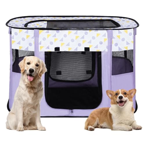 Leichter Tragbarer Gfaltbarer Haustierstall. Einzige Katzen- und Hunde- Zelt auch als Laufstall Geeignet. Mit aufbewahrbarer Handtasche Geeignet für Kaninchen, Hund und Welpen (Lila) von JACKANNA