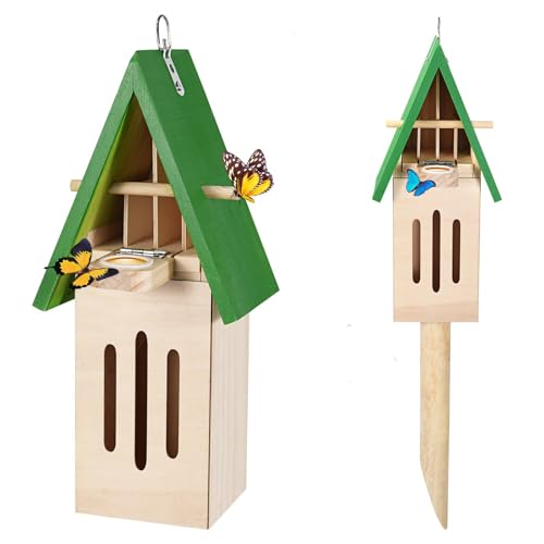 Schmetterlingshaus und Futterspender für den Außenbereich Garten, insektenhotel wetterfest mit Holzpfahl, hummelhaus, zum Aufhängen an Wand oder Baum Schmetterlingshaus und Futterspender für den Außenbereich Garten, insektenhotel wetterfest mit Holzpfahl, hummelhaus, zum Aufhängen an Wand oder Baum von JACKANNA