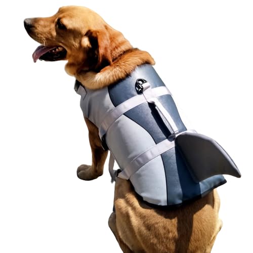 Schwimmweste Hund Groß - Schwimmweste mit Reflektorstreifen, Schwimmweste Hund Kklein Schwimmhilfe Kühlweste hoher Auftrieb für Strand & Pool(Silbergrau, L) von JACKANNA