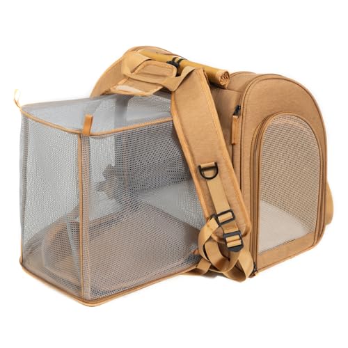 Transportbox Katze Transportbox Katze Groß, Faltbare Katzentransportbox mit Katzenklo, Katzentransportbox mit Katzentoiletten, Haustiertragetasche für Kleine Hund, Welpe (Gelb) von JACKANNA