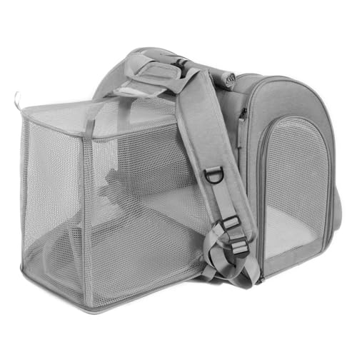 Transportbox Katze Transportbox Katze Groß, Faltbare Katzentransportbox mit Katzenklo, Katzentransportbox mit Katzentoiletten, Haustiertragetasche für Kleine Hund, Welpe (Grau) von JACKANNA