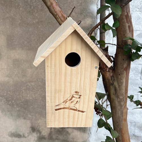 Vogelhaus Zum Bemalen für mit Metallrohr, Dickes Holz, Vogelhaus Bausatz, Nistkasten für Vögel für Draußen Wetterfest, Nistkasten für Schwalbe, Zaunkönig, Küken (Gelb, 1 Stück) von JACKANNA