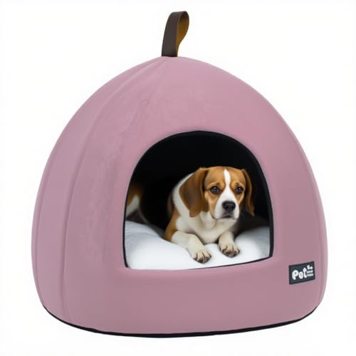 Weiche Katzenhöhle mit waschbarem Kissen - Faltbares Winter-Katzenbett für kleine/mittlere Katzen - Flauschiger Schlafsack Indoor (Rot, s) von JACKANNA