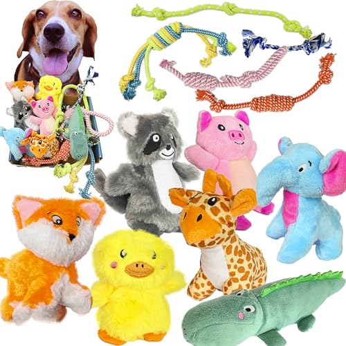Jalousie Multipack Dog Squeaky Toys Dog Toy Bulk Dog Toy - Dog Toys for Pets Dogs for Small Medium Large Dogs (12 Pack Rope and Plush Animals) von JALOUSIE