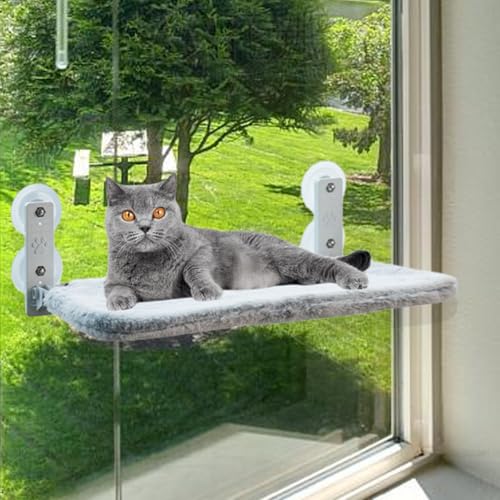 JAMESVAN Katzen-Fensterstange, faltbare Katzenhängematte für Fenster, weicher pelziger Stoff, Katzenfensterhängematte mit 4 großen Saugnäpfen, Metallrahmen, Katzenfenstersitz für Indoor-Katzen, JAMESVAN Katzen-Fensterstange, faltbare Katzenhängematte für Fenster, weicher pelziger Stoff, Katzenfensterhängematte mit 4 großen Saugnäpfen, Metallrahmen, Katzenfenstersitz für Indoor-Katzen, von JAMESVAN