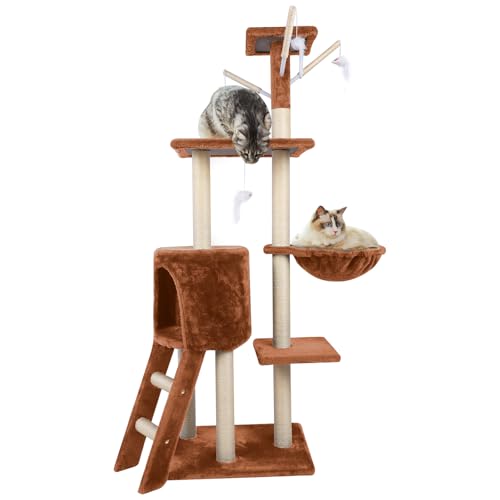 JAMESVAN Kratzbaum, 137,9 cm hoch, mit Katzenhaus und Hängematte, Katzen-Aktivitätszentrum, großer Katzenbaum für Indoor-Katzen, lustiger mehrstöckiger Katzenbaum für Katzen, Braun JAMESVAN Kratzbaum, 137,9 cm hoch, mit Katzenhaus und Hängematte, Katzen-Aktivitätszentrum, großer Katzenbaum für Indoor-Katzen, lustiger mehrstöckiger Katzenbaum für Katzen, Braun von JAMESVAN