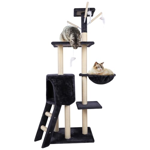 JAMESVAN Kratzbaum, 137,9 cm hoher Katzenbaum mit Katzenhöhle und Hängematte, Katzen-Aktivitätszentrum, großer Katzenbaum für Hauskatzen, lustiger mehrstufiger Katzenbaum für Katzen, Dunkelgrau JAMESVAN Kratzbaum, 137,9 cm hoher Katzenbaum mit Katzenhöhle und Hängematte, Katzen-Aktivitätszentrum, großer Katzenbaum für Hauskatzen, lustiger mehrstufiger Katzenbaum für Katzen, Dunkelgrau von JAMESVAN