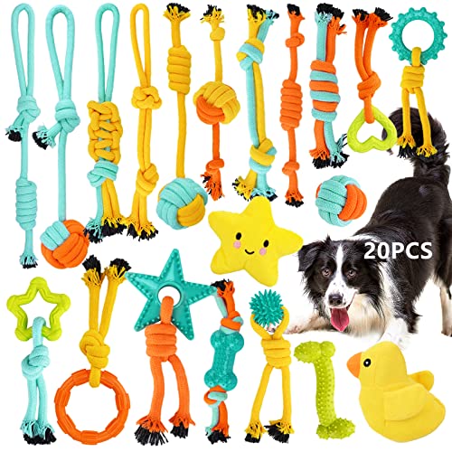 20 Stück Hundespielzeug Kauspielzeug,Ball Hunde Robuste Zähne Kauen langlebig Spielzeug Zahntraining Set für Kleine/Mittlere/Große,Hunde Spielzeug für Hunde ​Zahnpflege,aus Natürlicher Baumwolle von JAMITE