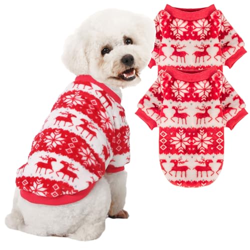 JAMPAYANG Hundepullover, 2er-Pack, Hundepullover für kleine Hunde oder Katzen, Mädchen oder Jungen, warme Hundekleidung für den Winter und Weihnachten (Weihnachtsrot, Weiß, Größe XXL) von JAMPAYANG