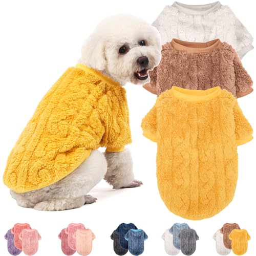 JAMPAYANG Hundepullover, 3er-Pack, Hundepullover für kleine Hunde oder Katzen, Mädchen oder Jungen, warme Hundekleidung, Hemdmantel für den Winter und Weihnachten (Beige, Kaffee, Gelb, XS) von JAMPAYANG