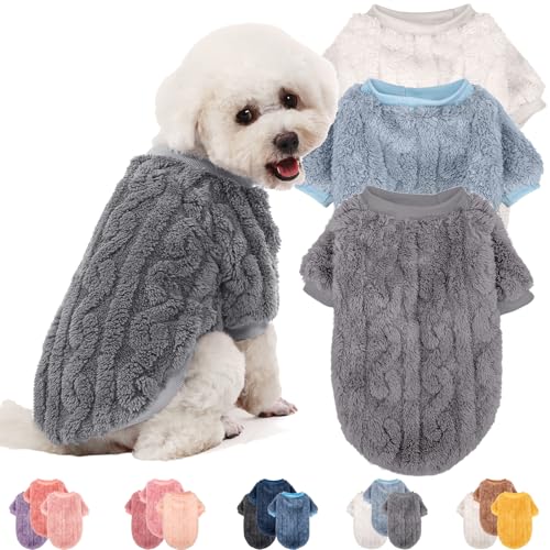 JAMPAYANG Hundepullover, 3er-Pack, Hundepullover für kleine Hunde oder Katzen, Mädchen oder Jungen, warme Hundekleidung, Hemdmantel für den Winter und Weihnachten (Hellgrau, Hellblau, Weiß, XXS) von JAMPAYANG
