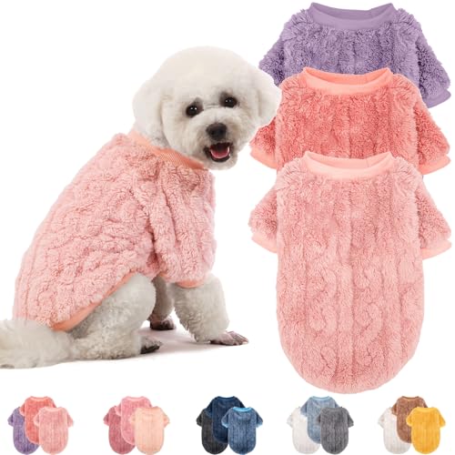 JAMPAYANG Hundepullover, 3er-Pack, Hundepullover für kleine Hunde oder Katzen, Mädchen oder Jungen, warme Hundekleidung Hemdmantel für Winter Weihnachten (Rosa, Lila, Rosenrot, X-Small) von JAMPAYANG