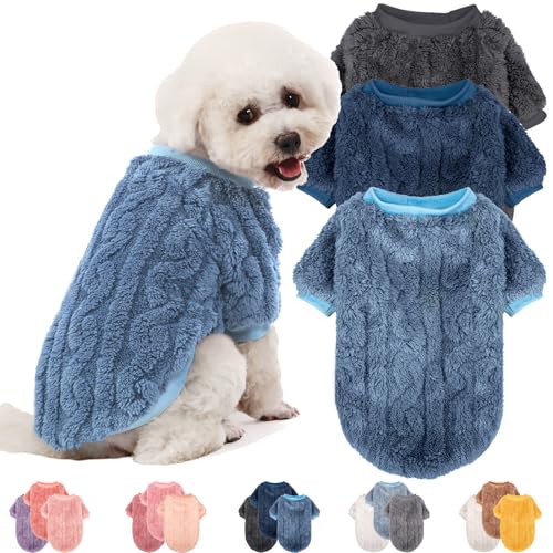 JAMPAYANG Hundepullover, 3er-Pack Hundepullover für kleine Hunde oder Katzen, Mädchen oder Jungen, warme Hundekleidung Hemdmantel für Winter Weihnachten (Blau, Dunkelblau, Grau, Medium) von JAMPAYANG