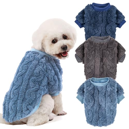 JAMPAYANG Hundepullover, 3er-Pack Hundepullover für kleine Hunde oder Katzen, Mädchen oder Jungen, warme Hundekleidung Hemdmantel für Winter Weihnachten (Blau, Dunkelblau, Grau, X-Small) von JAMPAYANG