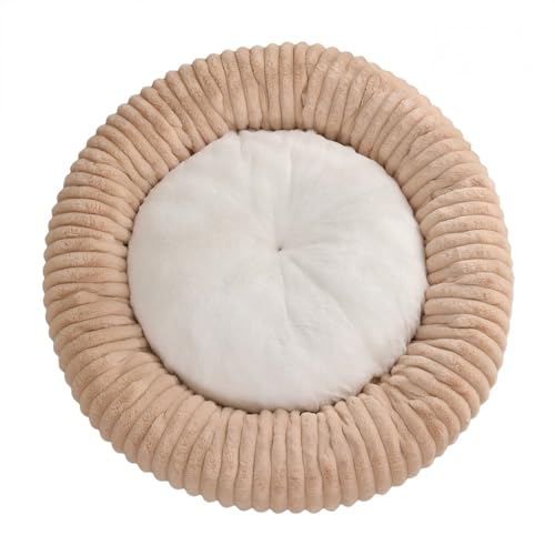JANEMUA Hundebett für den Innenbereich, rundes Haustierbett mit Cord-Fleece, abnehmbarem Bezug und Rutschfester Unterseite, für alle Haustiere-Apricot||60cm * 20cm von JANEMUA