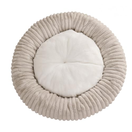 JANEMUA Hundebett für den Innenbereich, rundes Haustierbett mit Cord-Fleece, abnehmbarem Bezug und Rutschfester Unterseite, für alle Haustiere-Beige||80cm * 20cm von JANEMUA