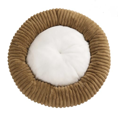 JANEMUA Hundebett für den Innenbereich, rundes Haustierbett mit Cord-Fleece, abnehmbarem Bezug und Rutschfester Unterseite, für alle Haustiere-Khaki||80cm * 20cm von JANEMUA