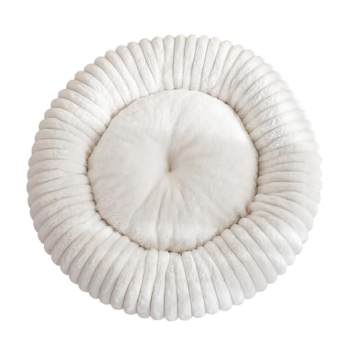 JANEMUA Hundebett für den Innenbereich, rundes Haustierbett mit Cord-Fleece, abnehmbarem Bezug und Rutschfester Unterseite, für alle Haustiere-White||60cm * 20cm von JANEMUA
