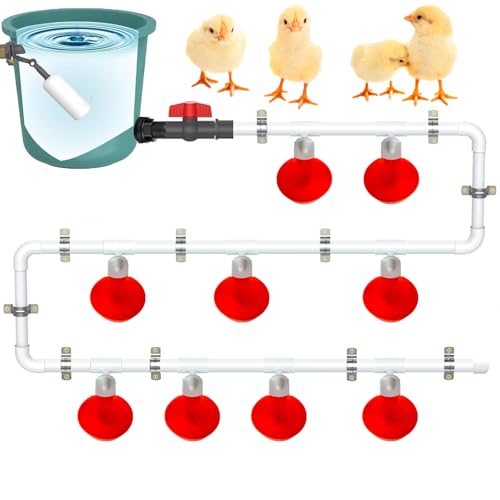 Automatischer Hühnertränker, Wassertränke Hühner mit 9 Trinkbechern und 10 Wasserrohren Automatische Geflügeltränke für Küken, Hühner, Enten und Gänse von JAOGAUS