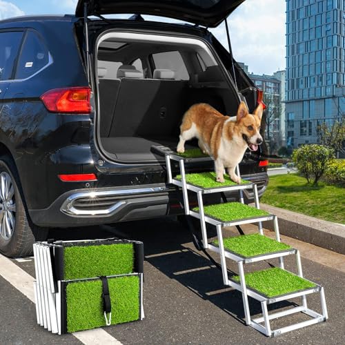 Hunderampe Auto Klappbar, Hundetreppe für Große Hunde mit rutschfeste Kunstrasen-Oberfläche, Leichtgewichtige Aluminium Hundetreppe für SUV, Jeep & LKWs, Bis 70kg Hunderampe Auto Klappbar, Hundetreppe für Große Hunde mit rutschfeste Kunstrasen-Oberfläche, Leichtgewichtige Aluminium Hundetreppe für SUV, Jeep & LKWs, Bis 70kg von JAOGAUS