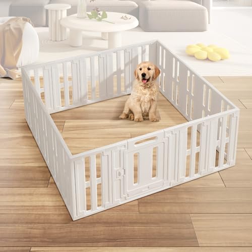 Welpenauslauf 60cm Hoch, Welpenlaufstall Für Indoor, Hundelaufstall faltbar mit Tür, Hundekäfig für Zuhause für Hunde, Katzen, Kaninchen, Kleintiere von JAOGAUS