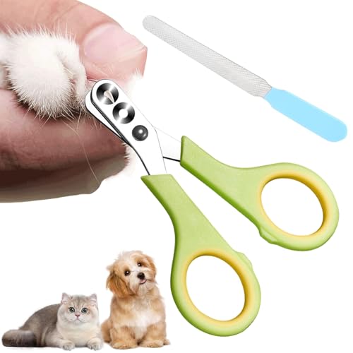 JAONLD Krallenschere Katzen mit Schutz, Katzenkrallen Schneider mit 2mm&4mm Loch, Katzen Nagelschere Profi Katzen Krallenschneider Cat Nail Clipper für Katzen, Welpen, Kaninchen Mit Datei (Grün) von JAONLD