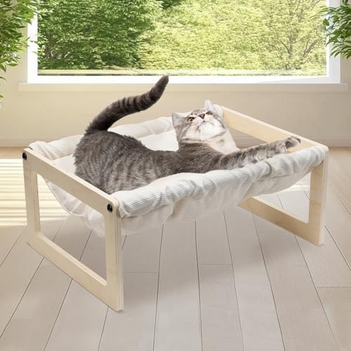 JAOTREL Erhöhtes Katzenbett – Erhöhter Holzrahmen mit weichem Samtkissen, abnehmbar und waschbar, für drinnen und draußen, saisonale Option mit dicken und dünnen Polstern von JAOTREL
