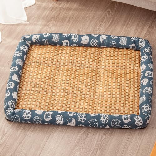 Hundebett Sommer Kühlmatte Rattan Pad Maschinenwaschbar Weiche Zwinger Pad Hund Schlafen Bett für Große Mittlere Kleine Hunde Katzen (Blau, Groß) von JARPSIRY