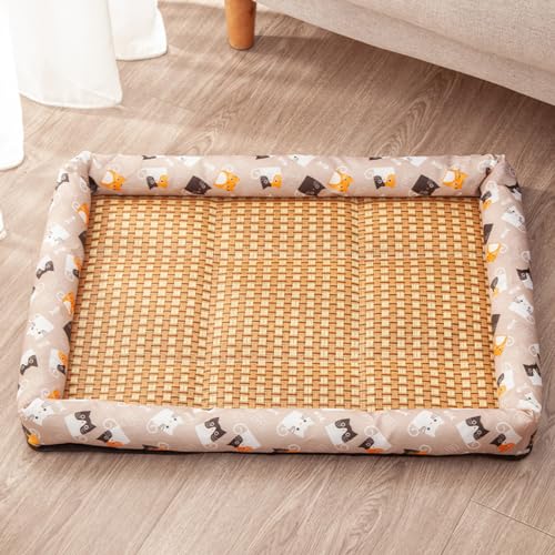 Hundebett Sommer Kühlmatte Rattan Pad Maschinenwaschbar Weiche Zwinger Pad Hund Schlafen Bett für Große Mittlere Kleine Hunde Katzen (Khaki, Groß) von JARPSIRY