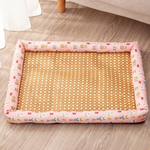 Hundebett Sommer Kühlmatte Rattan Pad Maschinenwaschbar Weiche Zwinger Pad Hund Schlafen Bett für Große Mittlere Kleine Hunde Katzen (Rosa, Groß) von JARPSIRY