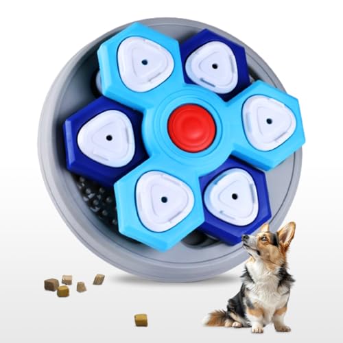 JASKFG Interaktiver Hunde-Leckerli-Puzzle-Ball, 6 Fächer, Blau und Weiß von JASKFG