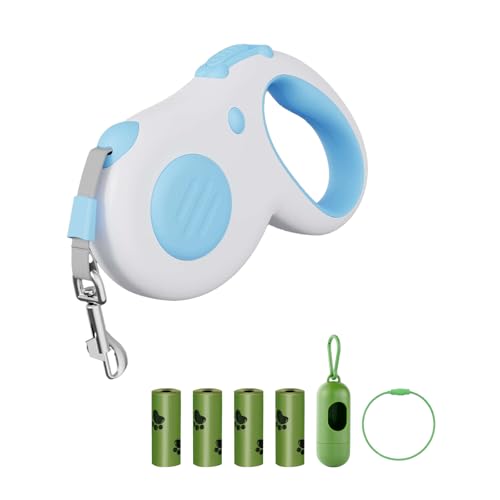 JAWADE Einziehbare Hundeleine, 4,8 m, verwicklungsfreie Leine für Haustiere bis zu 20 kg, robuster Clip aus ABS und Aluminiumlegierung, inklusive 4 Kotbeuteln und Spender, Blau und Weiß JAWADE Einziehbare Hundeleine, 4,8 m, verwicklungsfreie Leine für Haustiere bis zu 20 kg, robuster Clip aus ABS und Aluminiumlegierung, inklusive 4 Kotbeuteln und Spender, Blau und Weiß von JAWADE