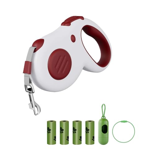 JAWADE Einziehbare Hundeleine, 4,8 m, verwicklungsfreie Leine für Haustiere bis zu 20 kg, robuster Clip aus ABS und Aluminiumlegierung, inklusive 4 Kotbeuteln und Spender, Rot und Weiß JAWADE Einziehbare Hundeleine, 4,8 m, verwicklungsfreie Leine für Haustiere bis zu 20 kg, robuster Clip aus ABS und Aluminiumlegierung, inklusive 4 Kotbeuteln und Spender, Rot und Weiß von JAWADE