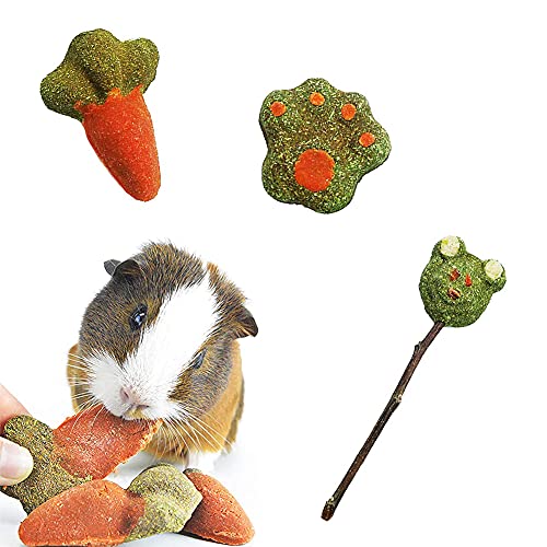 JAWSEU 3 Stück Kaninchen Kauspielzeug, Nagersnack Meerschweinchen Spielzeug, Apfelstift Kauzahnpflege, Zähne Pflege Holzspielzeug für Gerbil Bunny Chinchilla von JAWSEU
