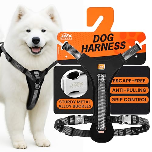 Premium No-Pull Hundegeschirr mit Griff, ausbruchfrei, Anti-Zug & Griffkontrolle, Multi-Winkel reflektierend für sicheres Gehen & Training, mittlere und große Rassen, H3, Schwarz Premium No-Pull Hundegeschirr mit Griff, ausbruchfrei, Anti-Zug & Griffkontrolle, Multi-Winkel reflektierend für sicheres Gehen & Training, mittlere und große Rassen, H3, Schwarz von JAX PLANET