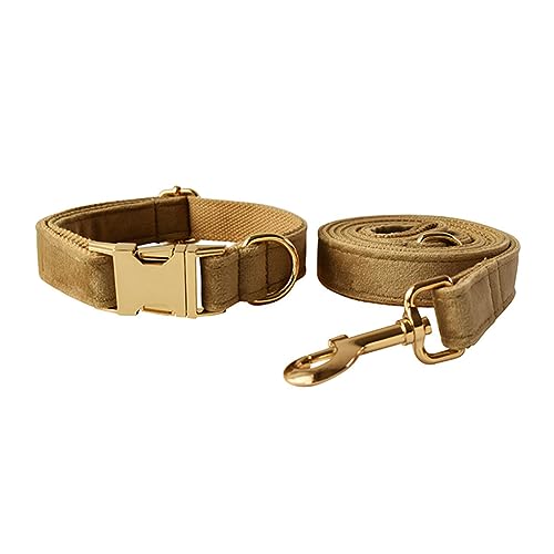 JAY D.L Hundehalsband und Leine, weiches und bequemes Samt-Hundehalsband mit robuster Metallschnalle und passender Leine, verstellbar für kleine, mittelgroße und große Hunde (XL, Khaki) von JAY D.L