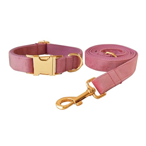JAY D.L Hundehalsband und Leine, weiches und bequemes Samt-Hundehalsband mit robuster Metallschnalle und passender Leine, verstellbar für kleine, mittelgroße und große Hunde (groß, Rosa) von JAY D.L