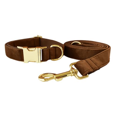 JAY D.L Hundehalsband und Leine, weiches und bequemes Samt-Hundehalsband mit robuster Metallschnalle und passender Leine, verstellbar für kleine, mittelgroße und große Hunde (klein, Kaffee) von JAY D.L