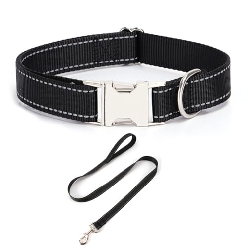 JAY D.L Reflektierendes Hundehalsband und Leine, Set mit Metallschnalle, weiches, stabiles Nylon-Hundehalsband mit Schnellverschluss-Schnalle, verstellbare Haustierhalsbänder mit ID-Tag-Ring für JAY D.L Reflektierendes Hundehalsband und Leine, Set mit Metallschnalle, weiches, stabiles Nylon-Hundehalsband mit Schnellverschluss-Schnalle, verstellbare Haustierhalsbänder mit ID-Tag-Ring für von JAY D.L